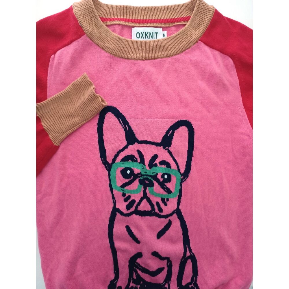OXKnit Sweater Graphic French Bulldog Medium Retro Twee Kidcore Color Block